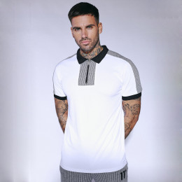 Cut And Sew Pique Polo Shirt - White/Herringbone